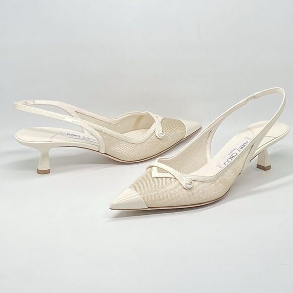 Jimmy Choo Amita Metallic Mesh & Patent Leather Slingback Pumps size 38.5 - Picture 6 of 15